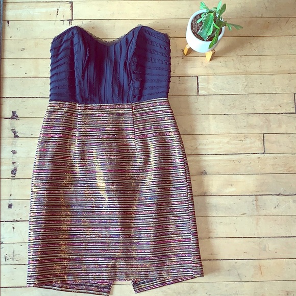 Greylin Navy Blue and Gold Strapless Dress ⭐️ - Picture 1 of 2